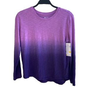 NWT🪻Zella Girl Lightweight Cotton Long Sleeve Active Tee Navy+Purple Ombre Dye
